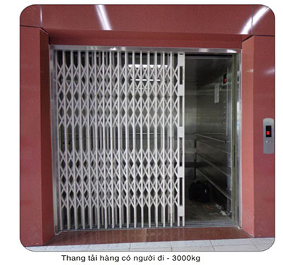 Cửa tầng mở kéo sắt xếp Inox thang máy tải hàng